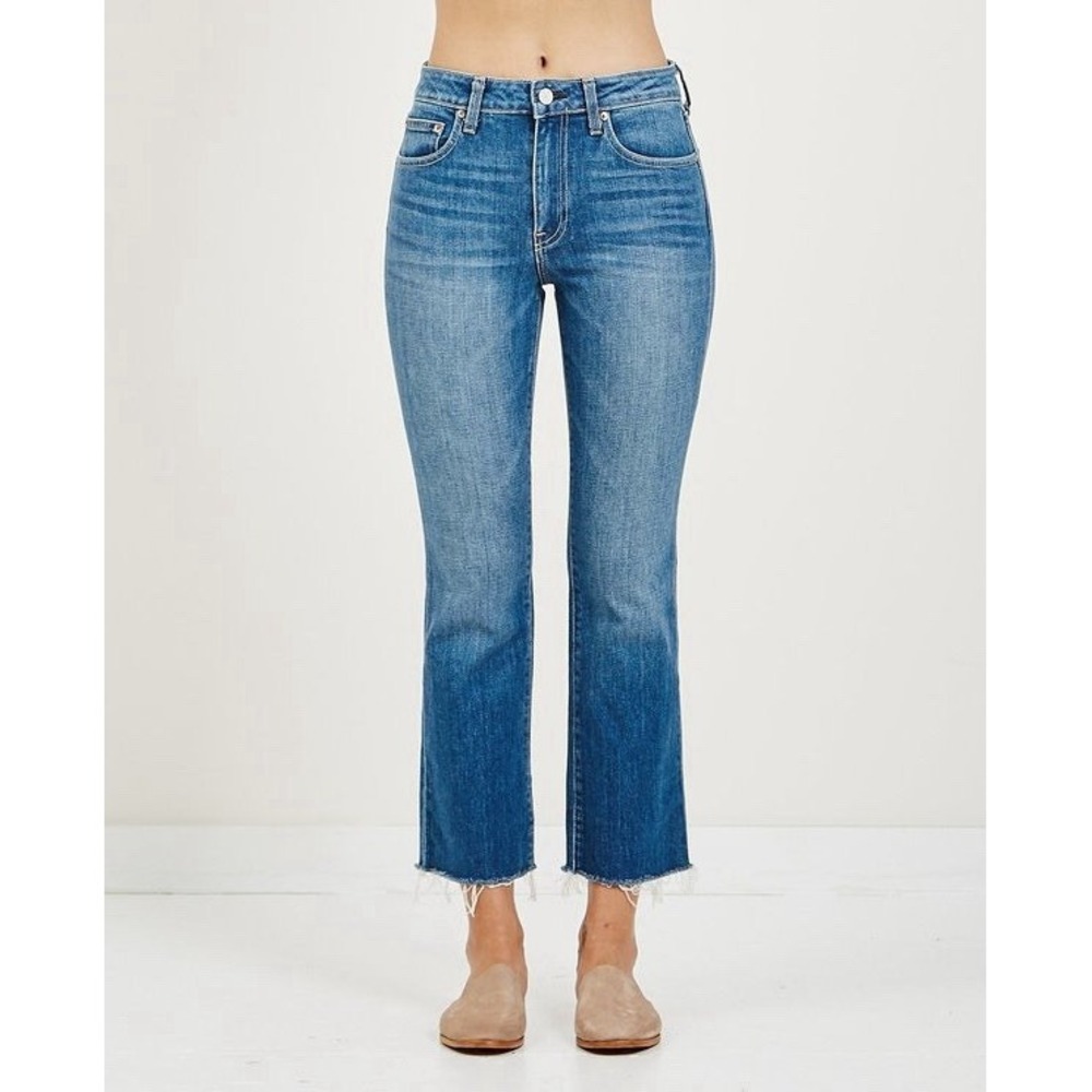 TRAVE Colette Womens 26 High Rise Kick Flare Jeans Raw Hem Crop In Sweet Emotion
